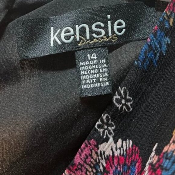 Kensie Floral Chiffon Wrap Dress | Size 14 | Black Multi - Picture 9 of 9